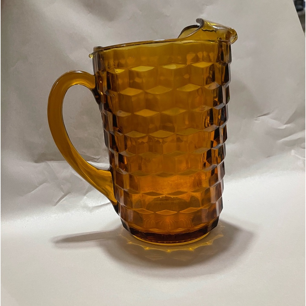Vintage Indiana Amber Glass Pitcher Cubist Colony Barware Iced Tea